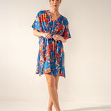 Caftán de algodón con estampado floral azul