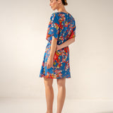 Caftán de algodón con estampado floral azul