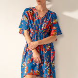 Caftán de algodón con estampado floral azul