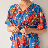 Caftán de algodón con estampado floral azul