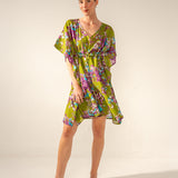 Caftán de algodón con estampado floral verde