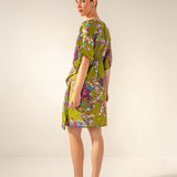 Caftán de algodón con estampado floral verde