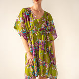 Caftán de algodón con estampado floral verde