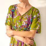 Caftán de algodón con estampado floral verde