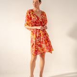 Fuchsia floral print cotton caftan