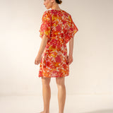 Fuchsia floral print cotton caftan