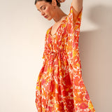 Fuchsia floral print cotton caftan