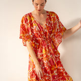 Fuchsia floral print cotton caftan