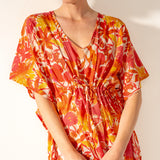 Fuchsia floral print cotton caftan