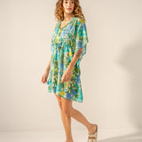 Grüner Baumwoll-Kaftan mit Blumendruck