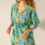 Grüner Baumwoll-Kaftan mit Blumendruck