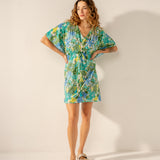 Grüner Baumwoll-Kaftan mit Blumendruck