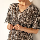 Black floral print cotton caftan