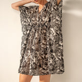 Black floral print cotton caftan