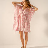 Caftán de algodón con estampado floral rosa