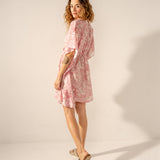 Caftán de algodón con estampado floral rosa