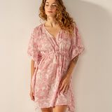 Caftán de algodón con estampado floral rosa