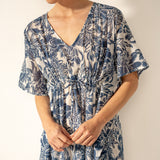 Blauer Baumwoll-Kaftan mit Blumendruck