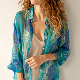 Blue floral print viscose tunic