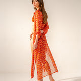 Túnica de viscosa con estampado geométrico naranja