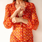 Túnica de viscosa con estampado geométrico naranja