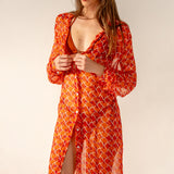 Túnica de viscosa con estampado geométrico naranja