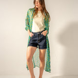 Túnica de viscosa con estampado geométrico verde