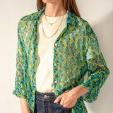 Túnica de viscosa con estampado geométrico verde