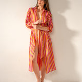 Viskose-Tunika mit fuchsiafarbenem Streifendruck