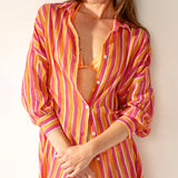 Viskose-Tunika mit fuchsiafarbenem Streifendruck