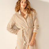 Viskose-Tunika mit fuchsiafarbenem Streifendruck