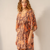 Baumwollkaftan mit orangefarbenem abstraktem Aufdruck