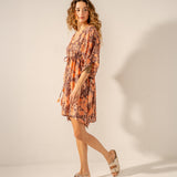 Baumwollkaftan mit orangefarbenem abstraktem Aufdruck