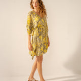 Caftán de algodón con estampado abstracto verde