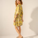 Caftán de algodón con estampado abstracto verde