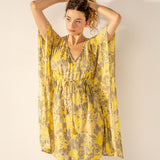 Caftán de algodón con estampado abstracto verde