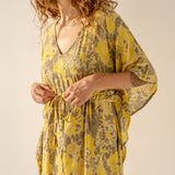 Caftán de algodón con estampado abstracto verde