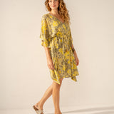 Caftán de algodón con estampado abstracto verde