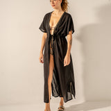 Túnica de viscosa con detalles metalizados negra