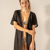 Túnica de viscosa con detalles metalizados negra