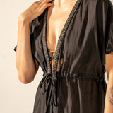 Túnica de viscosa con detalles metalizados negra