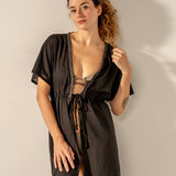 Túnica de viscosa con detalles metalizados negra