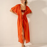 Túnica de viscosa con detalles metalizados naranja