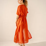 Túnica de viscosa con detalles metalizados naranja