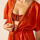 Túnica de viscosa con detalles metalizados naranja