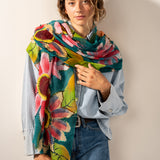 Wool scarf with a green floral print.