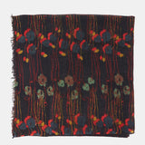 Wool scarf with a black floral print.