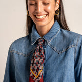 Bandana de seda con estampado grométrico burdeos
