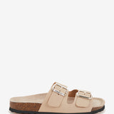 Beige flache Damenledersandalen