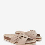 Beige crossed flat suede sandal